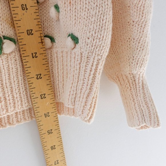 VINTAGE Orvis Sweater Medium Cream Fisherman Cable Knit Floral Grandmacore 90s - Picture 6 of 16